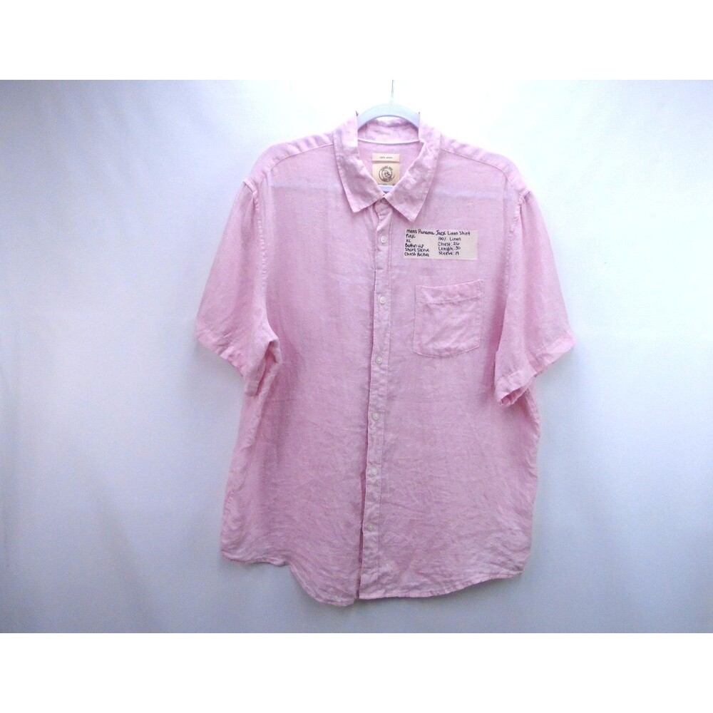 Panama Jack Mens Linen Shirt XL Pink Short Sleeve Button Up Casual Beach Summer